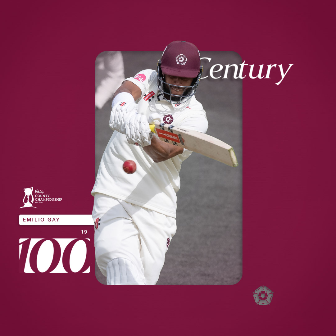 Emilio Gay century. 💯 A fine innings from Emilio as he reaches his fifth first-class century. 💪 Class.