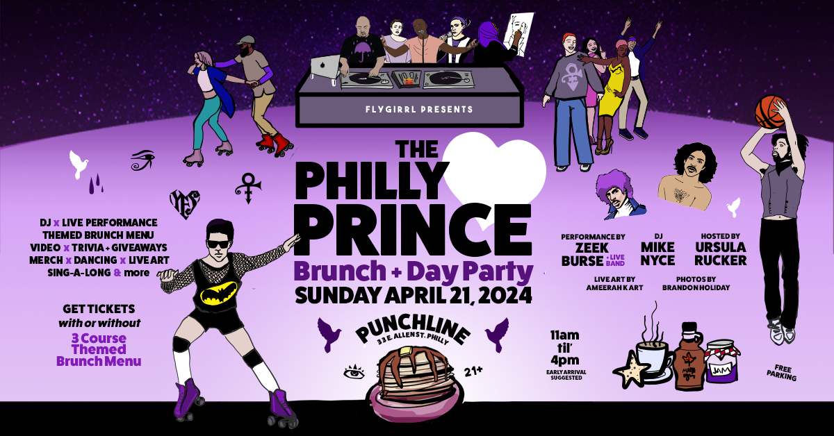 NEXT SUNDAY 👉 @FLYGIRRL Presents Philly Loves Prince Brunch & Day Party 🎶🥞 Get April 21st tickets at tinyurl.com/scf9yx4t 🎫 There’ll be music, live performances, art, a 3 course themed brunch menu & more ❤️🎤 See you soon, Philly!