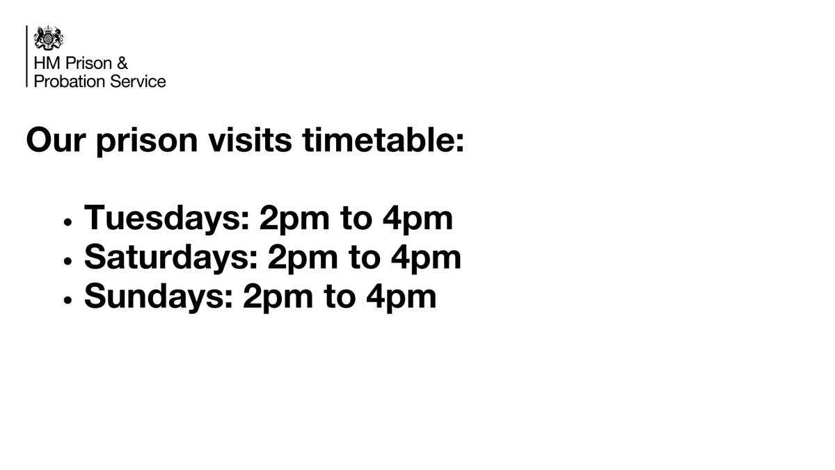 We know the importance of visiting your loved one in prison. Check out our timetable of visits and family days which need to be booked in advance:
gov.uk/guidance/send-…