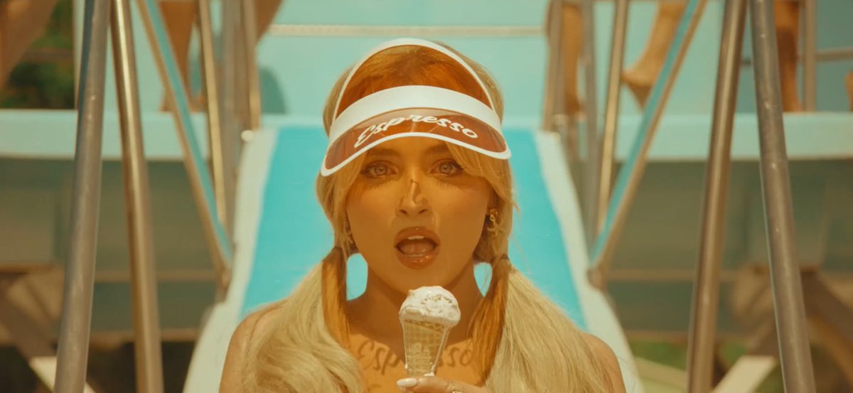 PopCrave's tweet photo. Sabrina Carpenter in the music video for “Espresso.” https://t.co/laqCcOr9wW