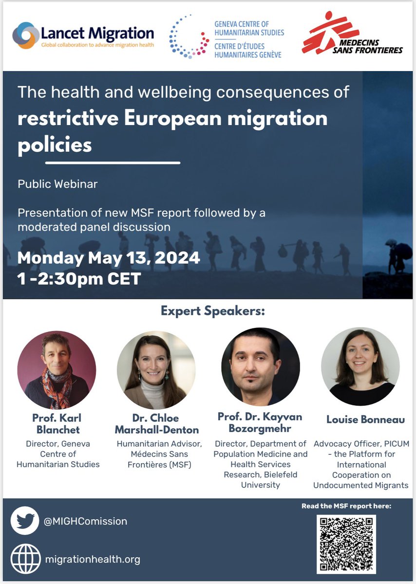 Important webinar taking place on May 13th. Especially amidst new EU Pact and increasing violence at borders and along the migration journey. Co-hosted by @MIGHCommission @Hum_StudiesGVA @MSF Register here: rb.gy/vqhz9f #MigrantHealth #RefugeesWelcome