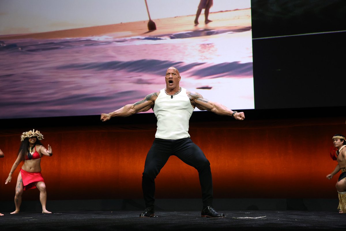 Dwayne Johnson made a surprise appearance at @CinemaCon. The actor surprised fans on a stage filled with Polynesian drummers and dancers. Johnson returns as the voice of Maui in @DisneyStudios “Moana 2,” opening in theatres on November 27th. #DwayneJohnson #Moana2