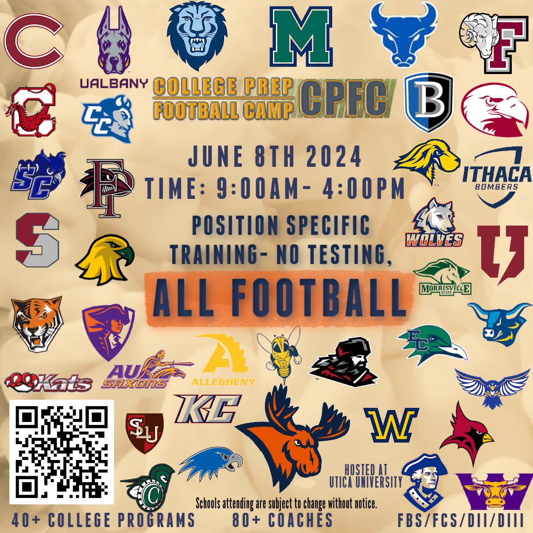 Lots of Colleges, Lots of Eyes!👀 Compete and Be Seen. Some New Additions, and the list keeps growing. Don't Miss Out! Register 🔗: collegeprepfootballcamp.com 🗓️: June 8th 2024