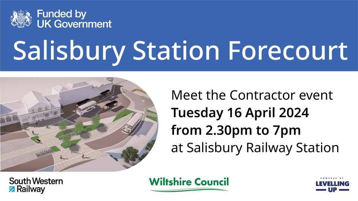 Come along to meet the contractor delivering the Salisbury Station Forecourt scheme on 16 April from 2pm-7pm in the empty retail unit off the booking hall at Salisbury Railway Station. See the latest plans and have your questions answered. Details 👉🏼 orlo.uk/O6Kxw