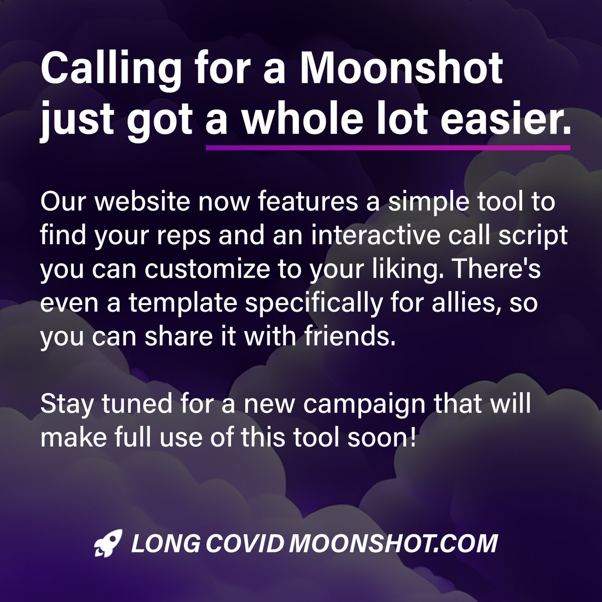 Our website has a brand new, interactive call guide! It’s now easier than ever to find & contact your legislators to demand funding for #LongCovid. Check it out: longcovidmoonshot.com/call-guide