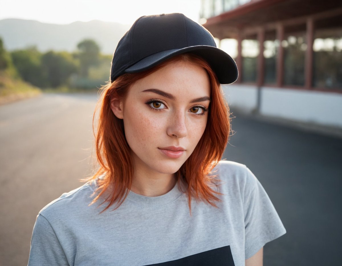 Hey! How are you today? 
Spending some more time outside now that we have a nice weather 😊
I'm also letting my hair grow a bit, will see how that looks like 😄
#redhead #ginger #redhair #orangehair #hat #cap #model #girl #freckles #aimodel