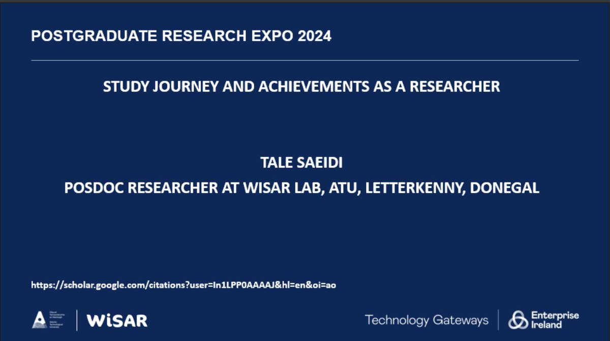 Our Postdoc Researcher, Tale Saeidi, giving a keynote speech at the @ATUDonegal_ Postgraduate Research Expo today. During the session, Tale explored his study journey and his impressive achievements to date in research.