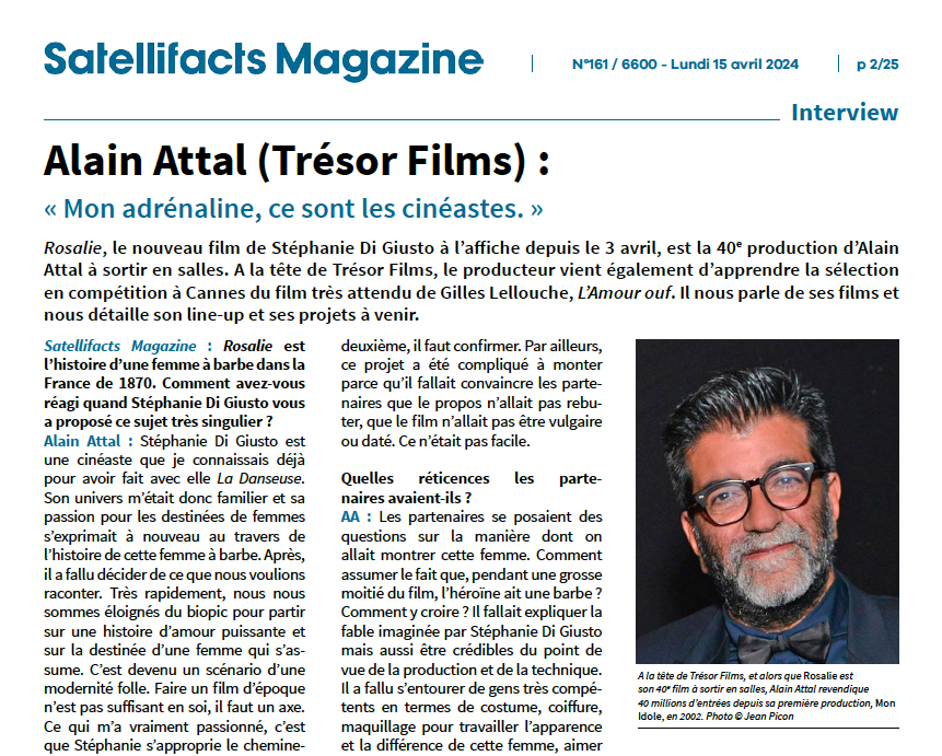 Alain Attal (Trésor Films) : « Mon adrénaline, ce sont les cinéastes » Article réservé aux abonnés : satellifacts.com/fr/article/vie…