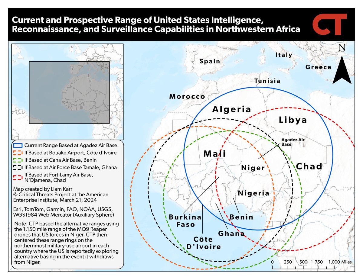 Russian soldiers arriving in Niger say they want to take over the US base in northern Niger. I wrote about this potential situation and its implications shortly after the Nigerien junta annulled US defense cooperation in mid-March. I'll hopefully have another update today. 1/2