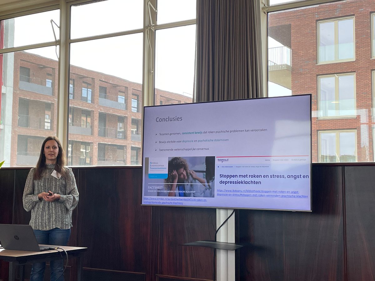 Er is consistent bewijs dat roken psychische problemen kan veroorzaken, zo constateert @JorienTreur op basis van verschillende onderzoeken tijdens haar presentatie bij #NNvT2024