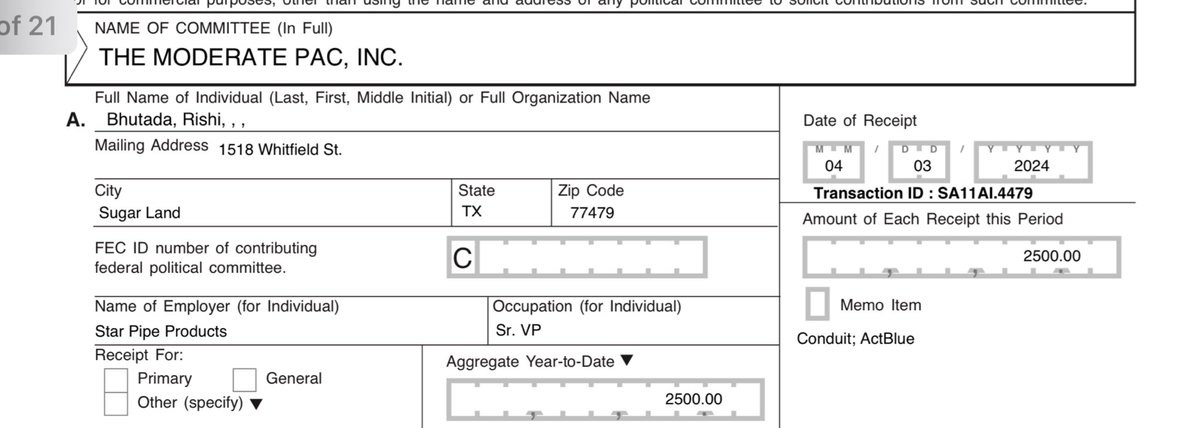 Several donors who attended a closed door fundraiser in which Patel encouraged Republicans to re register as democrats have also given to Moderate PAC, including Hindu American PAC and its treasurer