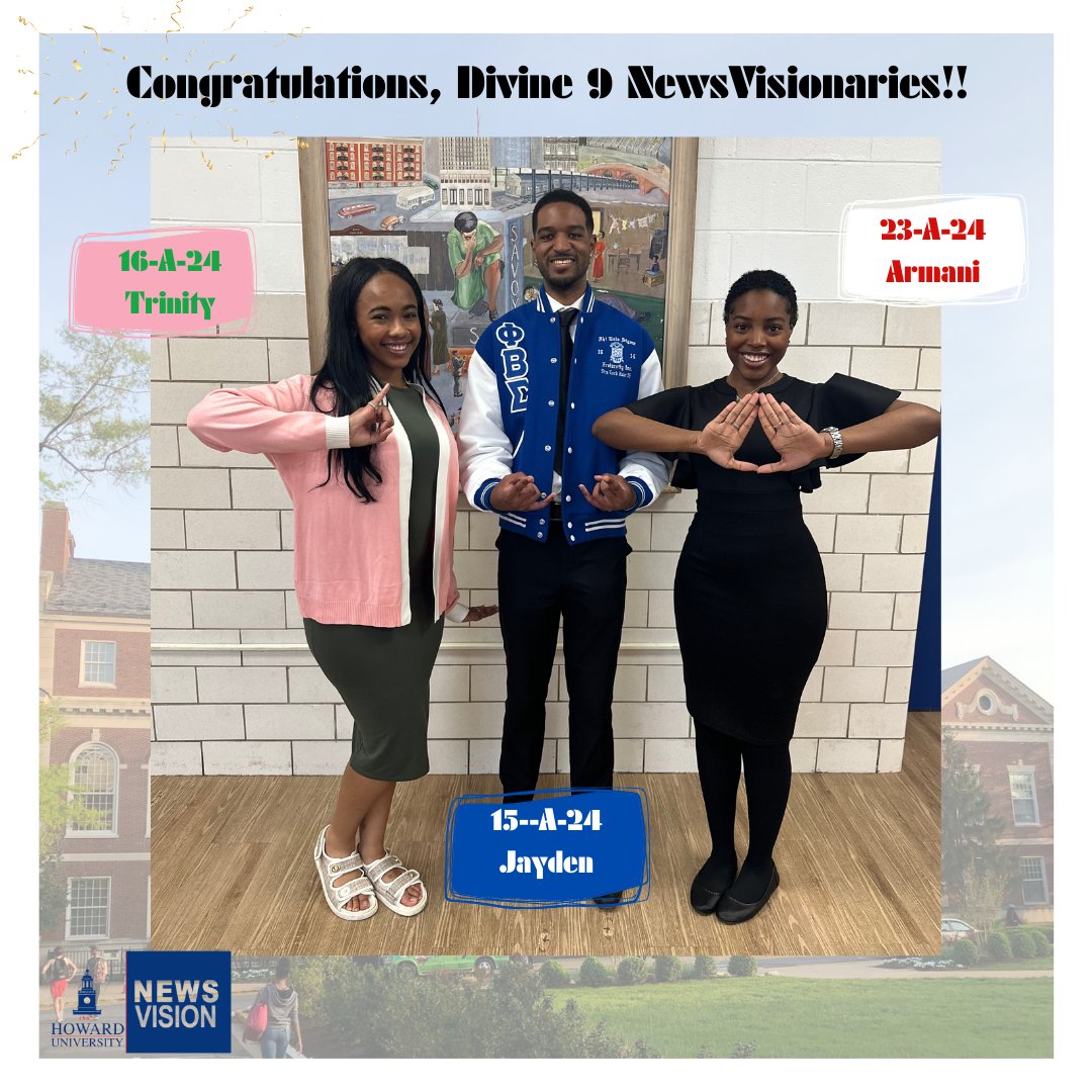 Congratulations to the newest members of the Divine Nine at Alpha Chapter! We are so proud of you! @Jaydenarmant, Trinity Kinslow and Armani Washington!