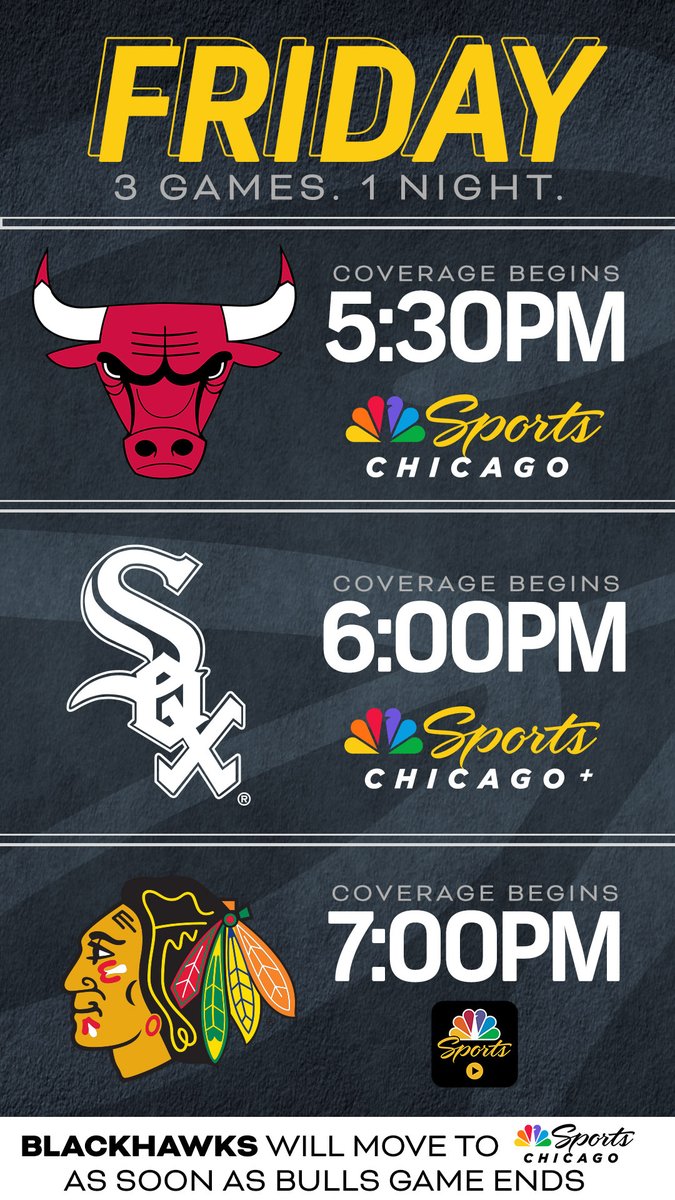 Bulls, Sox, Hawks all play on Friday. Here's how to watch wherever you are trib.al/EAQPAgt