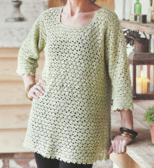 Summer Style Crochet Kaftan Tunic 💚 Effortlessly chic, this lovely top is the ultimate addition to your holiday wardrobe. Crafted with a delicate mesh pattern and picot edgings, it's a must have for sunny days #MHHSBD #craftbizparty #sunshine