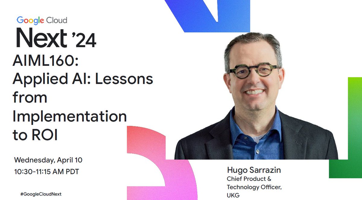 Hugo Sarrazin, UKG's Chief Innovation Officer, will be a featured speaker at Google Next '24! Join as Hugo explores the latest advancements in AI. You won't want to miss this insightful session. Register now: ukg.inc/4cQrzW3 #GoogleCloudNext #WeAreUKG #AIInHR #Innovation