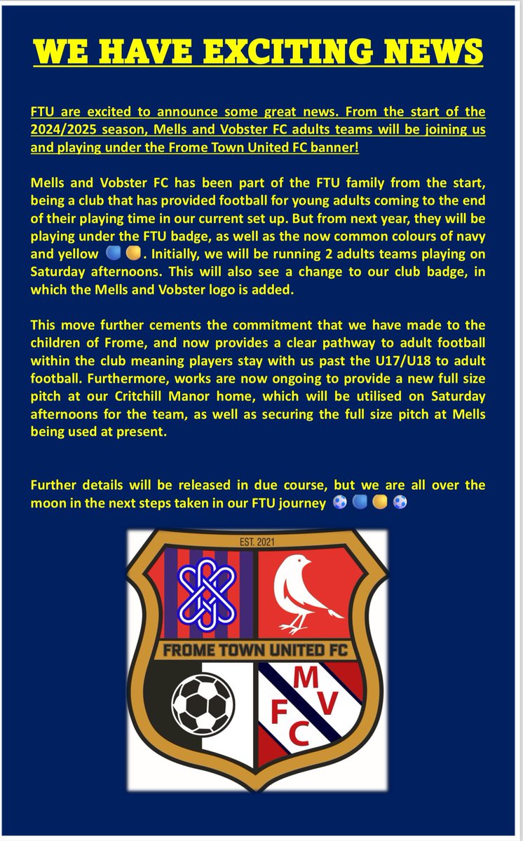 Breaking news 

<a href="/FromeTownUnited/">Frome Town United FC</a> #FTU
