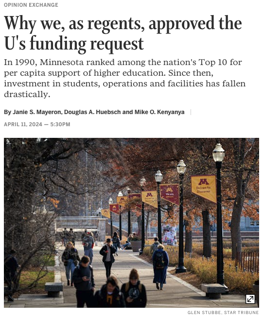 Thank you to UMN Regents for authoring this op-ed. Quote: 'As we discuss our needs with elected leaders this legislative session, we urge them to acknowledge and meaningfully reverse the drastic divestment in MN's only public research university.' #mnleg startribune.com/why-we-as-rege…