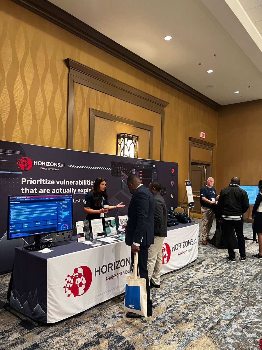Horizon3ai's tweet photo. Good morning, Dallas! We're having a great time at @CyberSummitUSA. Come by and see us today — we've got great #NodeZero demos on deck and even better swag. 😎 

#CSSDallas  #OfficialCybersecuritySummit https://t.co/WSu8mluh6Y