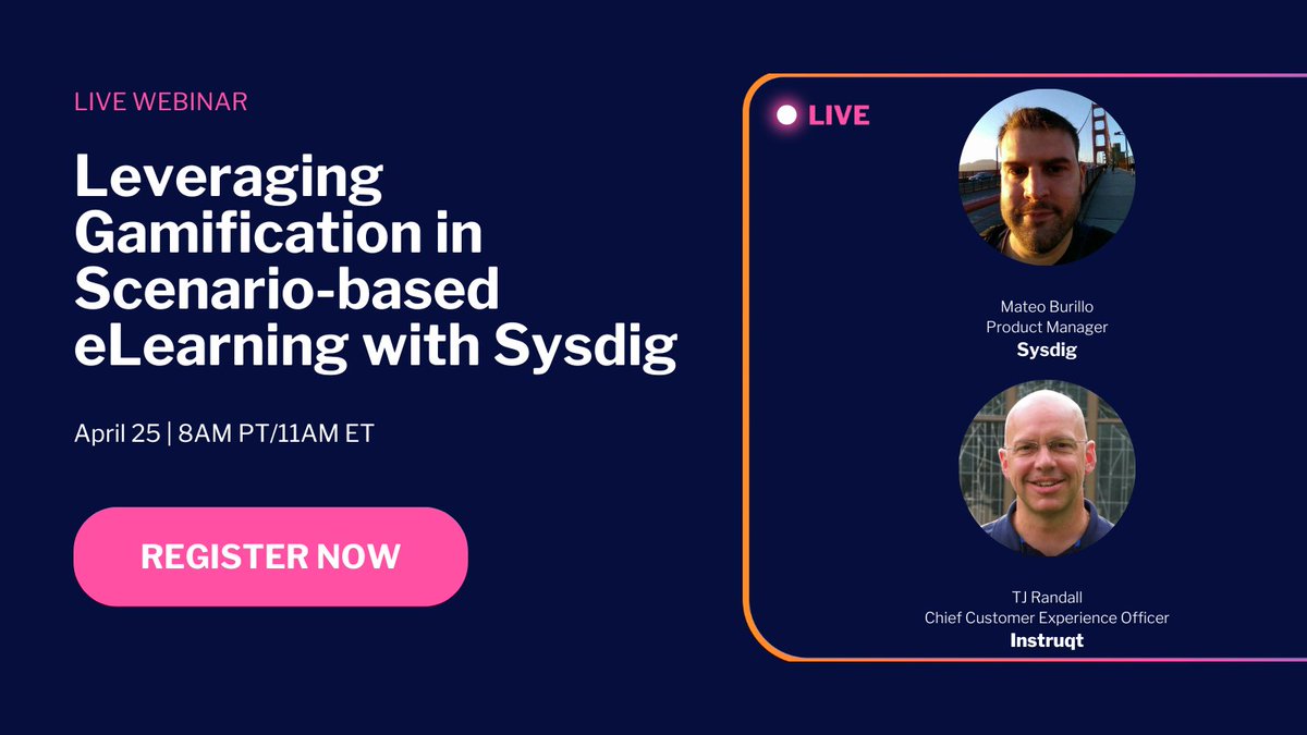 Join Mateo Burillo, Product Manager at @sysdig, for a hands-on demonstration of how Sysdig is increasing engagement within their eLearning programs on April 25th at 8am PT/ 11am ET get.instruqt.com/how-sysdig-lev…