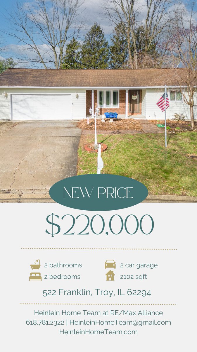 #NewPrice on this charming home in #TroyIL!!  Call/text for more info or to schedule a showing.

#realtors #HeinleinHomeTeam #remax #homeselling #homebuying #homesforsale #pricereduction #TriadSchoolDistrict