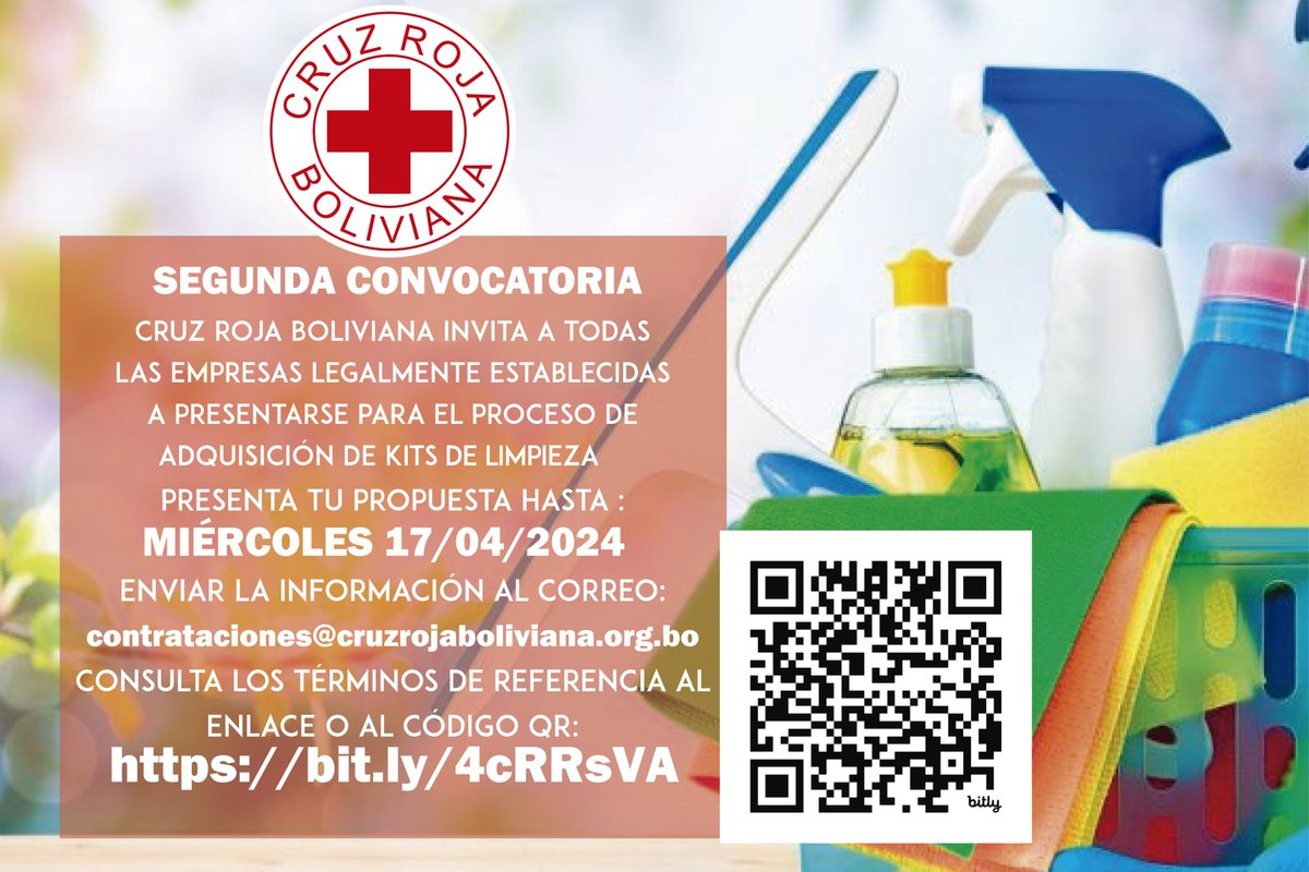 📷 LICITACIÓN PÚBLICA
📷 Se invita a todas las empresas legalmente establecidas para la adquisición de Kits de Limpieza.
📷 Para más información ingresa a los Términos De Referencia:
bit.ly/4cRRsVA
📷 Presenta tu propuesta hasta el Miercoles 17 de Abril del 2024.