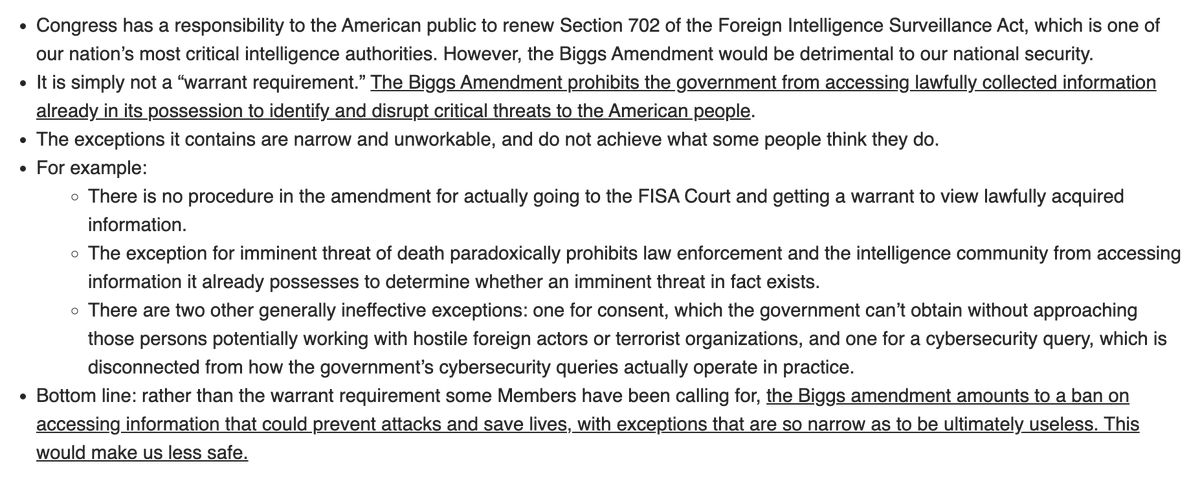 NEW -- These are the talking points that the White House is using with members of Congress to try to defeat the Biggs amendment. W.H. thinks the vote will be close. And they are working hard to defeat it.