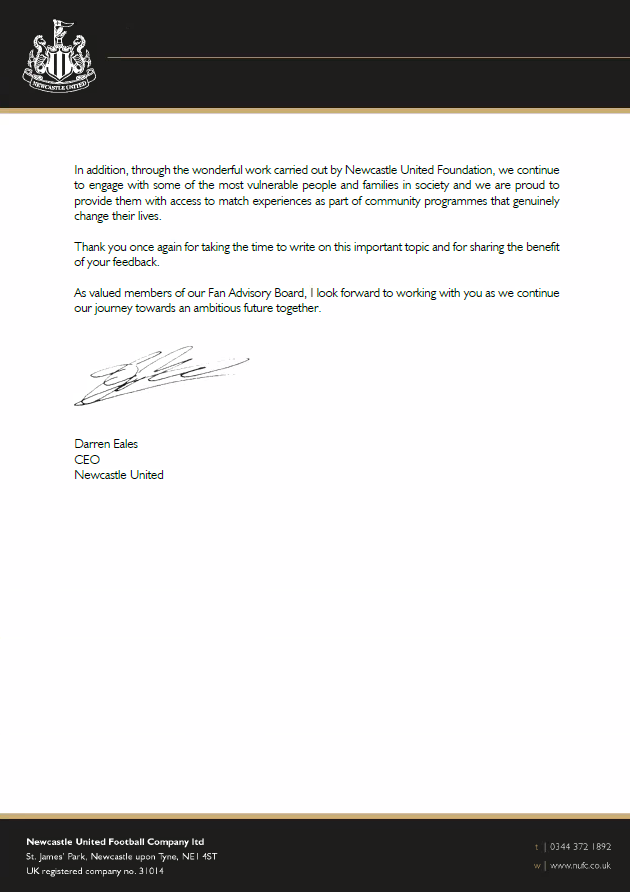 We would like to place on record the following response from NUFC CEO Darren Eales to our letter 'The Price of Football' sent on Tuesday 9th April 2024 nufctrust.co.uk/news/darren-ea…
