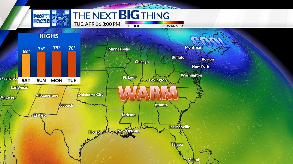 The Next Big Thing: Warmer air is coming!! The warming trend starts Saturday. 🌡️ Give this a 'like' if you're excited? #kywx @fox56news