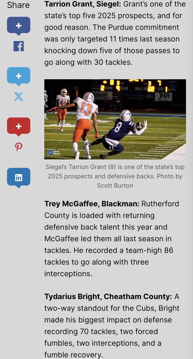 Truly grateful to be mentioned amongst the Top Returning DB’s in the area <a href="/615Preps/">615 Preps</a> <a href="/SBurton615/">Scott Burton 🏈 🏀</a> <a href="/CheathamCoFB/">Cheatham County Football</a>