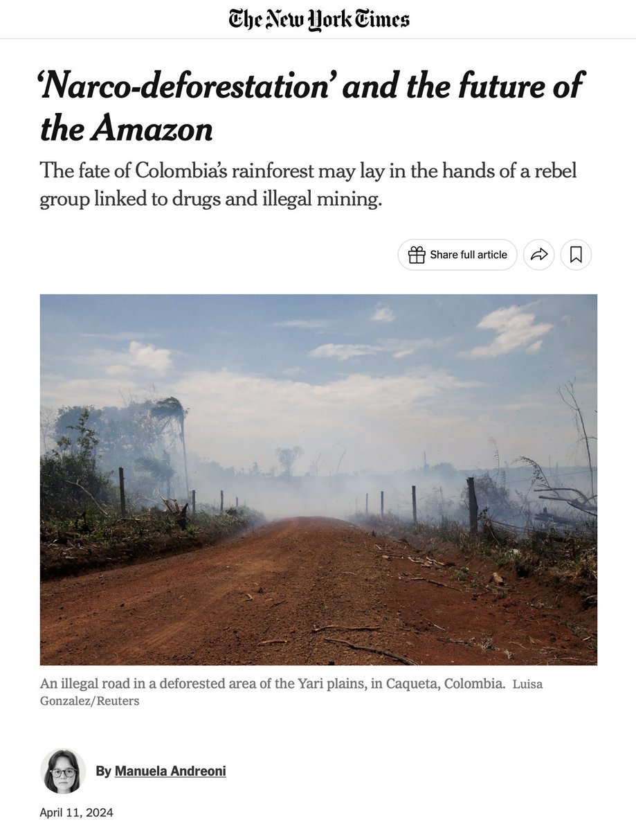 Colombia's jungle is controlled by a drug gang that is hoping to hide behind the climate hoax to get protection from the government. nytimes.com/2024/04/11/cli…