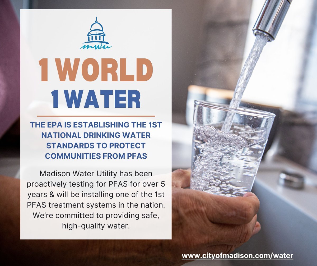 The City of Madison Water Utility has been proactive in testing for PFAS for over five years and will install one of the first PFAS treatment systems in the nation by next summer. We're committed to providing safe, high-quality water to our community.