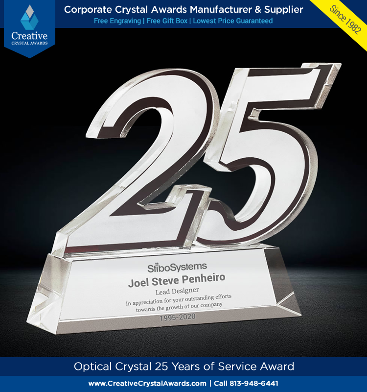 Present this elegant crystal #25years of service #award to those who has been working with your company for 25 years or more. creativecrystalawards.com/product/25-yea…

#25YearsOfService #Milestone #WorkAnniversary #crystalawards #awards #corporateawards #recognitionawards #employeeawards