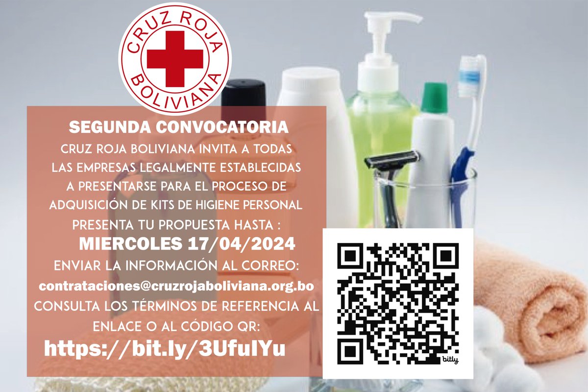 📷 LICITACIÓN PÚBLICA
📷 Se invita a todas las empresas legalmente establecidas para la adquisición de Kits de Higiene Personal.
📷 Para más información ingresa a los Términos De Referencia:
bit.ly/3UfuIYu
📷 Presenta tu propuesta hasta el Miercoles 17 de Abril del 2024