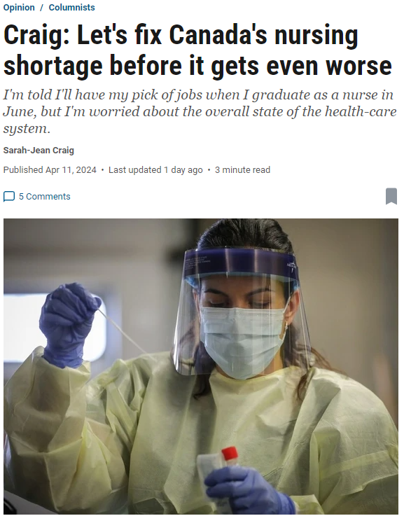 Fixing the #NursingShortage is about more than recruitment. Improving working conditions, supporting students, & respecting nurses are all key factors to retaining nurses and ensuring nursing is a great job in every community. Read this student's insights: ottawacitizen.com/opinion/craig-…