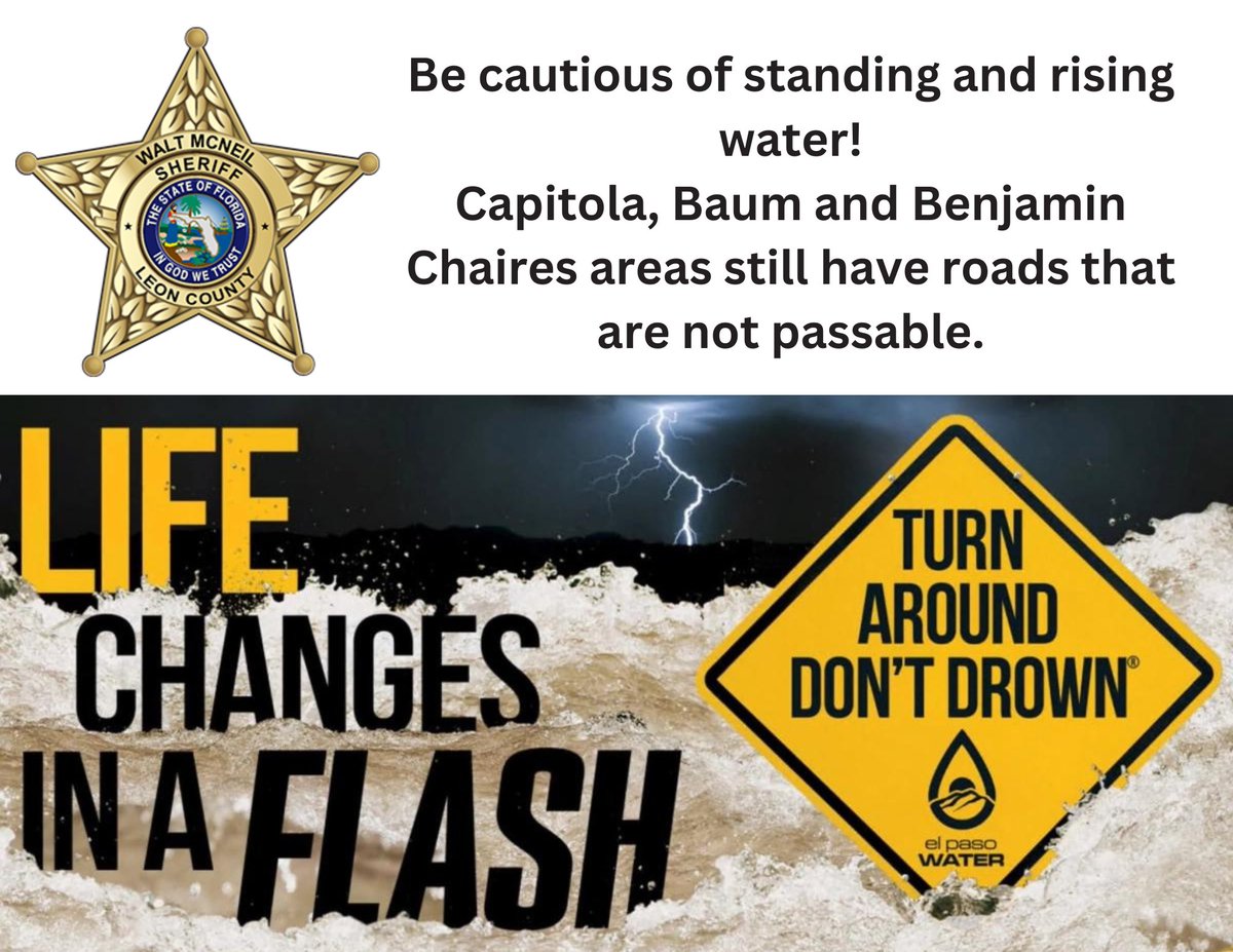 ⚠️📢🚧 CAUTION ⚠️📢🚧 Due to the flooding rains, there are still rising waters in the Capitola Rd. / Baum / Benjamin Chaires area. There are multiple road closures in the area at both bridges. Please use caution and an alternative route. #traffic