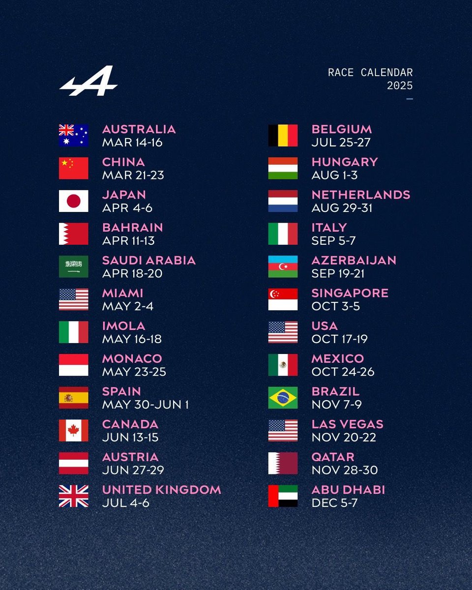 2025 looking MEGA 🤩 Here’s your 2025 @F1 calendar 📅