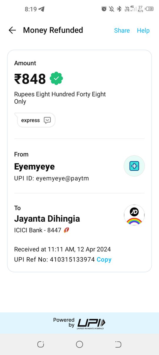Jayantadihingi0's tweet photo. Mene 1000 ka order kya tha mujhe order track or Details Not Show huwa tha muje refund 848

Maine to 1000 ka Prement kiya 1000 refund Not Received @eyemyeye_com @Paytm @PaytmBank 
Please helps Me 😣 🙏 https://t.co/LksBrjI1Cp