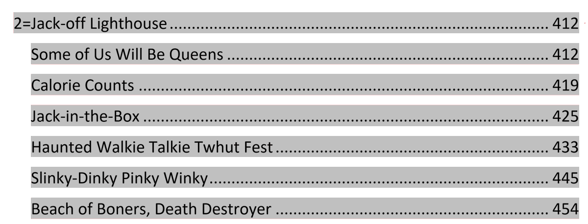 Can I just say something, btwn you and me? I don't mean any offense. But I'm just not sure you can handle the first expedition Lowry POV in Absolution. I mean... do you think it's possible? Hmm. Ok, let's try this... Do these chapter titles make you think you can deal? Be honest.