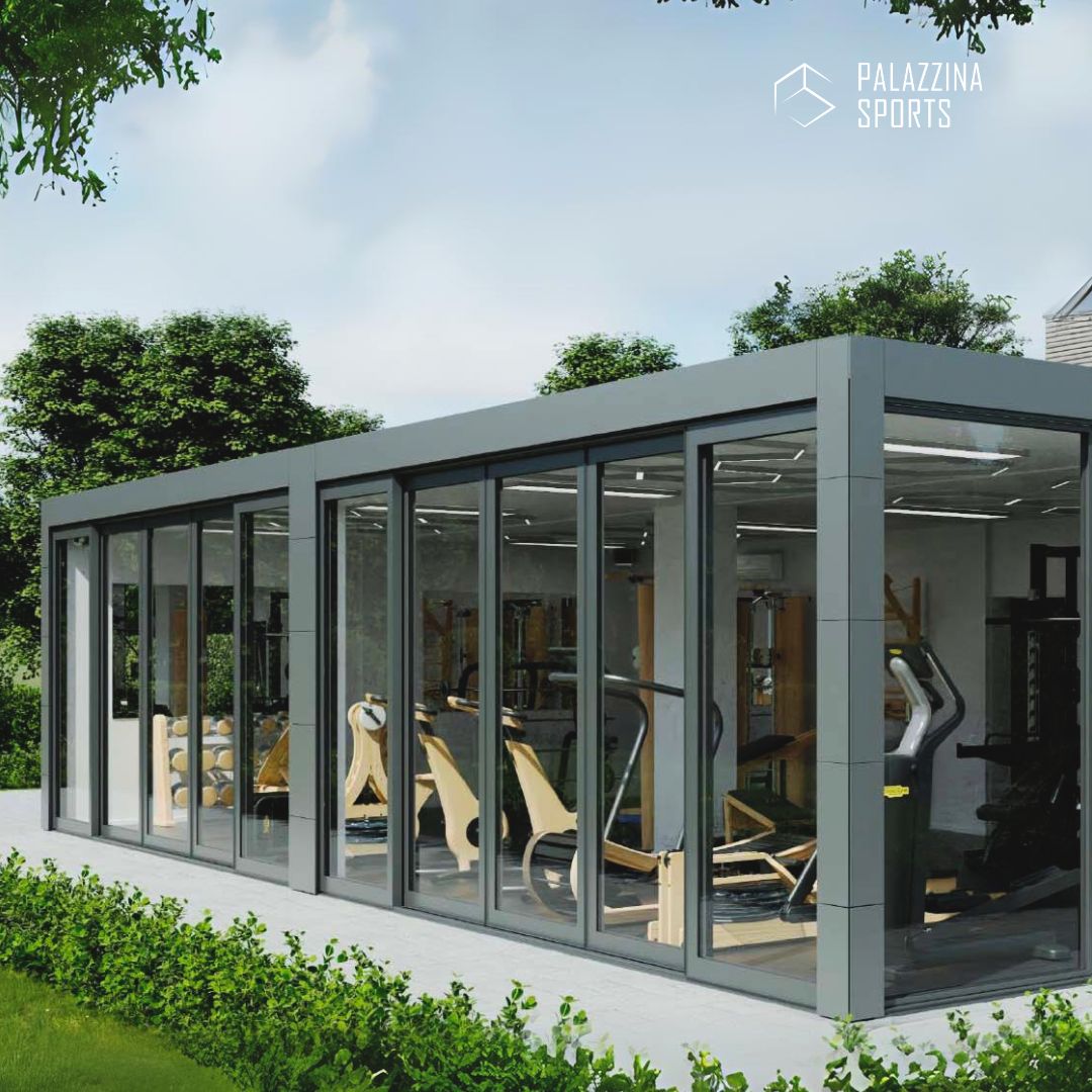 🌿 Our floor-to-ceiling windows and designer sliding doors bring the outdoors in, providing panoramic views of nature while you train offering the perfect blend of indoor comfort and outdoor ambiance. 🏞️ # Palazzinasports #Companygym #Homegym #PalazzinaDesign