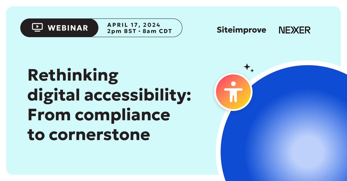 🚀 Have you booked to join our #accessibility webinar with @Siteimprove on 17th April? The session will include lived experience, the upcoming #EAA, and advice on moving beyond compliance to create a truly inclusive user experience. Register at: shorturl.at/bmGS9