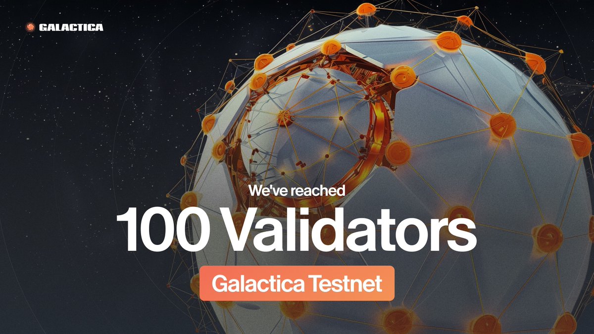 Galacticans, we’ve reached 100 Validators on the Galactica #Testnet 🤯 Become a #validator in 5 steps: ➡️ Study the documentation: docs.galactica.com/galactica-deve… ➡️ Setup the Galactica Node: github.com/Galactica-corp… ➡️ Wait until the Galactica Node synchronizes ➡️ Contact us to…