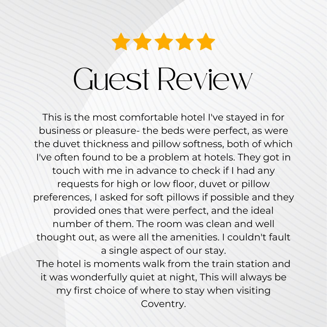 Thank you so much, Reb8, for your fantastic review on TripAdvisor! We are thrilled to hear that you enjoyed your experience with us 😃

Find out more: shorturl.at/kqvZ9 - #hotelindigocoventry #IHG #castlebridgehospitality #hotelindigo #coventry #reviews