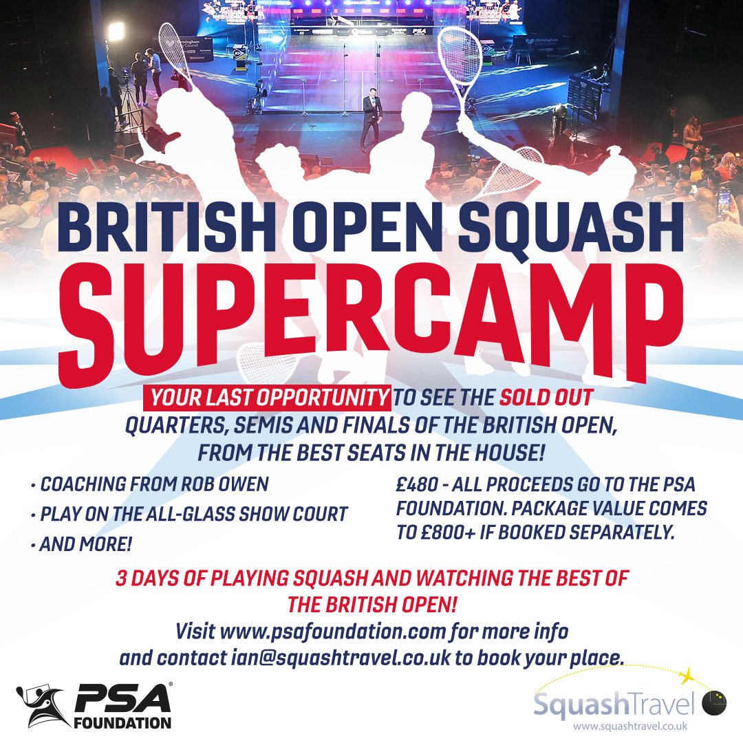 🇬🇧 British Open Supercamp 🙌 🚨 It's your last chance to watch the sold-out QFs, SFs & Finals 🏃 Plus enjoy coaching from the great Rob Owen and play on the glass court on finals day🤩 Find out more here 👇 psafoundation.com/british-open-s…
