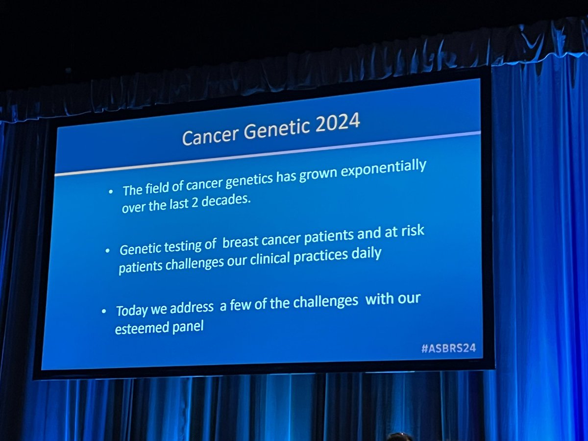 Drs Hughes & Curcio set the stage for a discussion of Cancer Genetics in 2024

10% of breast cancer is hereditary

#ASBrS24 
#CancerGenetics