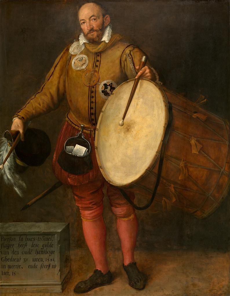 Pierson la Hues, drummer & page of the archers’ guild, in a portrait by Gillis Coignet whose day is today.