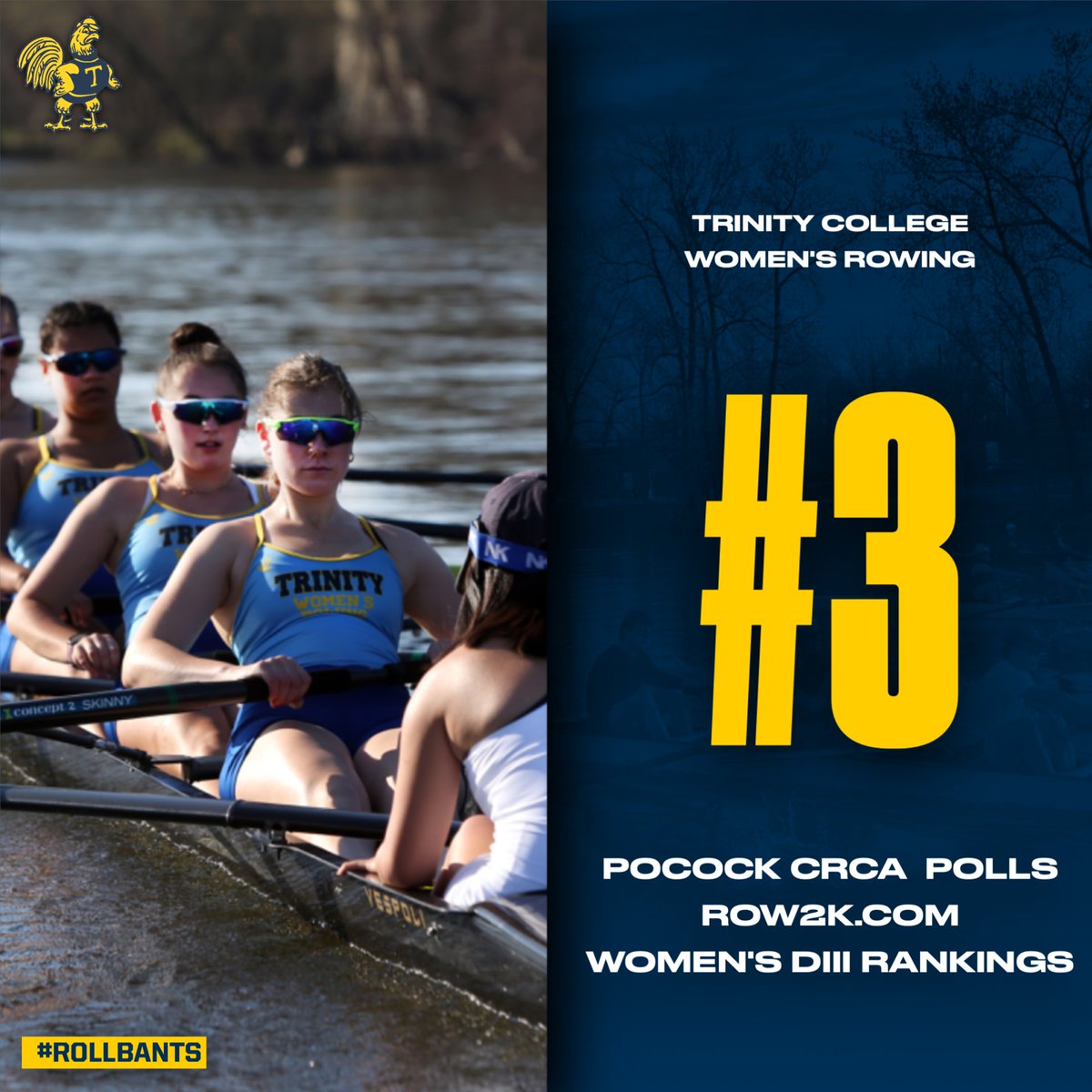 WROW| Bantams Women's Rowing has been announced in the #3 spot of the April 10th release by Row2k.com in the Pocock CRCA Coaches Poll for DIII Women's Collegiate Rowing 📊 row2k.com/polls/index.cf… #RollBants 🐓