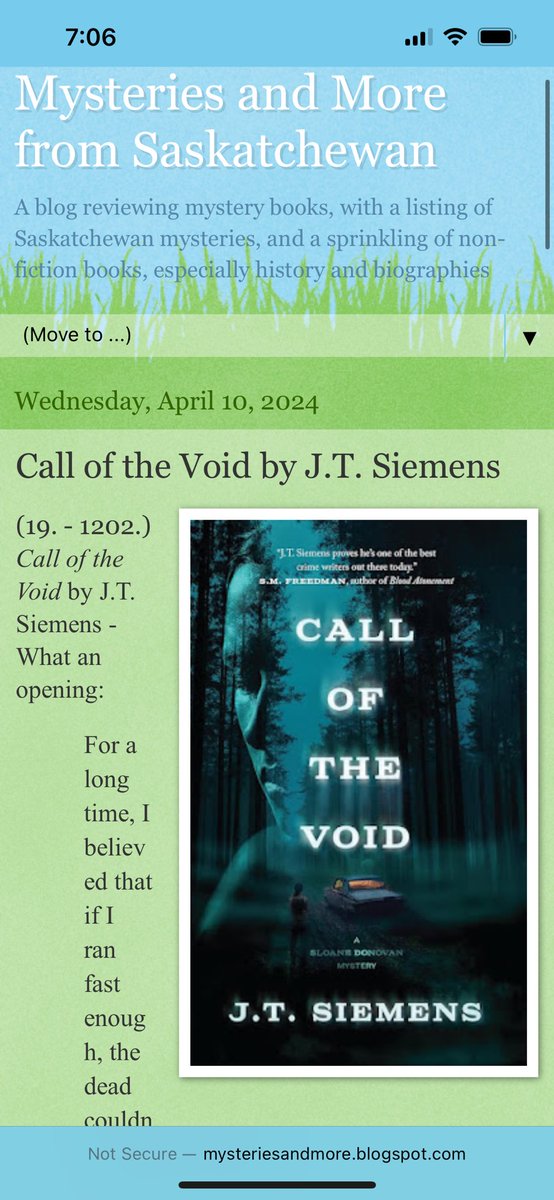 Great review for CALL OF THE VOID from Bill Selnes of Mysteries & More. @NeWestPress mysteriesandmore.blogspot.com/2024/04/call-o… #CalloftheVoid #SloaneDonovan #sequel #CrimeFiction