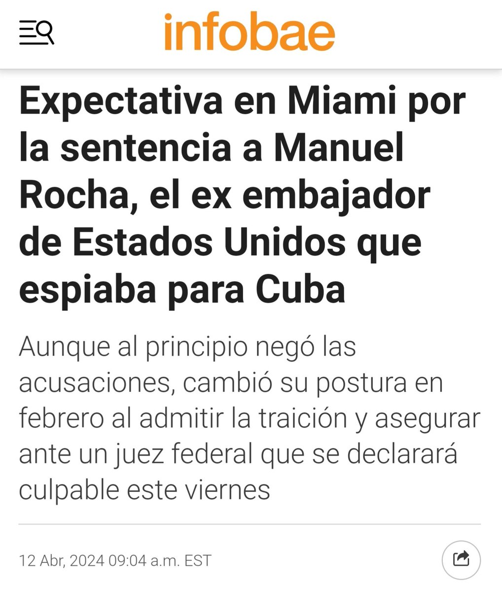 Hoy deberían sentenciar en Miami al espía cubano Rocha, el ex-embajador de EEUU que catapultó la carrera política de Evo Morales y es responsable de atrocidades en #Cuba. Evo: informa a #Bolivia cuántas veces y en qué fechas te reuniste en La Habana con tu jefe Rocha.