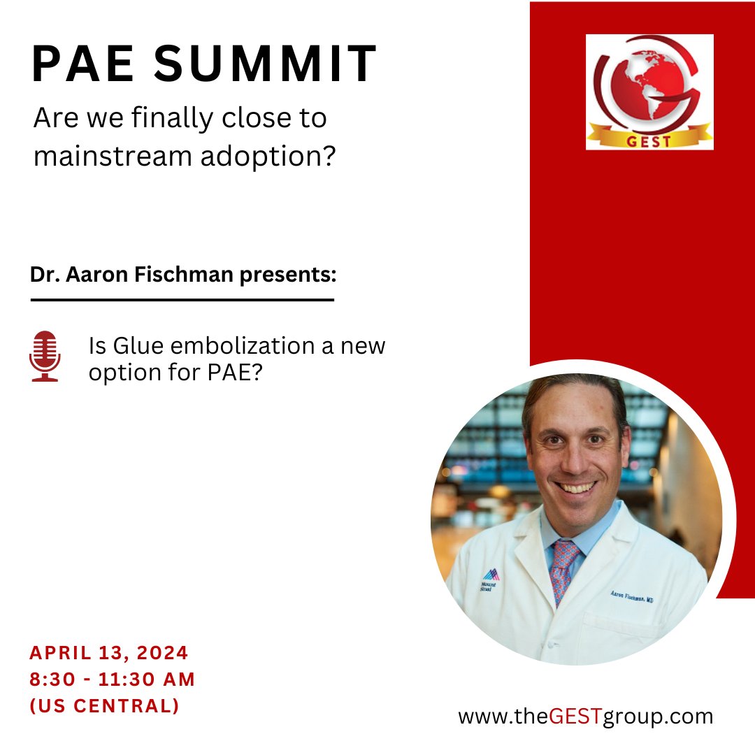 Is glue embolization a new option for PAE? Dr. Aaron Fischman will be discussing this during the PAE summit on Saturday (4/13). Register to join: thegestgroup.com/pae-summit-are… #interventionalradiology #IR #embolotherapy #embolization #IRads #MedEd #interventionaloncology #IRadres…