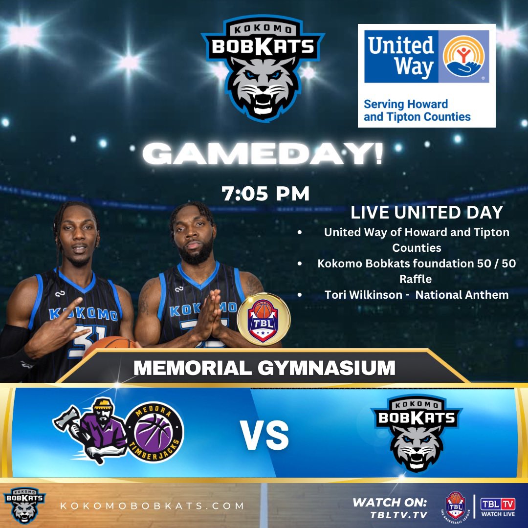 It’s GAMEDAY Bobkat fans! Your team returns to Memorial Gym tonight against the Medora Timberjacks and we need you there to MAKE SOME NOISE! It’s Live United day thanks to @unitedwayhoco ! Come see them and cheer on your 8-1 Bobkats! @TBLproleague @MedoraTJacks #GoBobkats